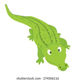 A cartoon vector illustration of a top view of happy and smiling crocodile.