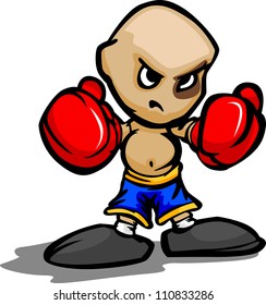 Cartoon Vector Illustration Of A Tough Kid With Boxing Gloves And Black Eye