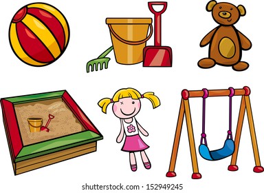 Cartoon Vector Illustration of Toys Objects for Children Clip Arts Set