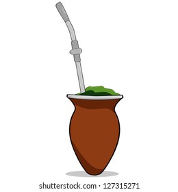 Cartoon vector illustration of the traditional South American drink mate, a sort of bitter tea infusion