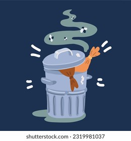 Cartoon vector illustration of Trash bin garbage over dark background