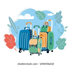 Cartoon vector illustration of travel suitcases. Rolling bag