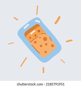 Cartoon vector illustration of Tray container with slice cheese