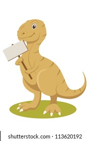Cartoon vector illustration of a t-rex with sign