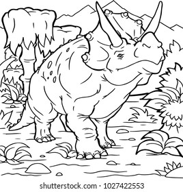 Cartoon Vector Illustration of Triceratops Dinosaur Reptile Species in Prehistoric World for Coloring Book and Education