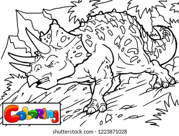 Cartoon Vector Illustration of Triceratops Dinosaur Reptile Species in Prehistoric World for Coloring Book and Education