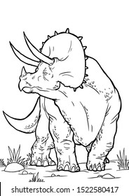 Cartoon Vector Illustration of Triceratops Dinosaur Reptile Species in Prehistoric World for Coloring Book and Education