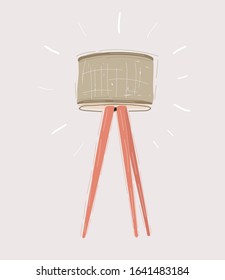 Cartoon vector illustration of tripod light lamp with lampshade on white.