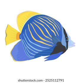 Ilustración vectorial de dibujos animados de peces tropicales en blanco. Lindos animales marinos.