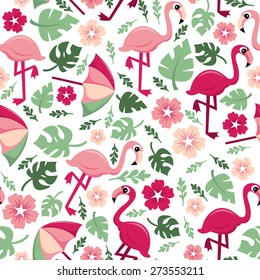 A cartoon vector illustration of tropical flamingos theme background.