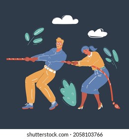 Cartoon vector illustration of Tug of war team
