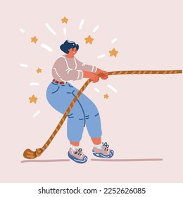 Cartoon vector illustration of tug-of-war man and woman