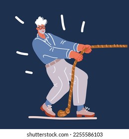 Cartoon vector illustration of tug-of-war man over dark background