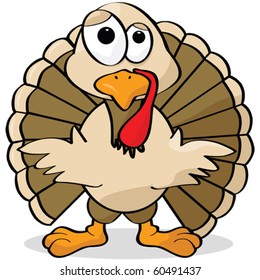 Cartoon vector illustration of a turkey looking sad