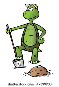 cartoon vector illustration turtle shoveler