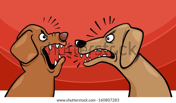 2匹の怒った吠える犬の漫画のベクターイラスト のベクター画像素材 ロイヤリティフリー