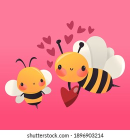 A cartoon vector illustration of two cute honey bees in love.