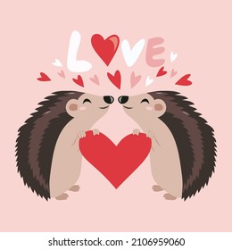 Ein Cartoon, Vektorgrafik zweier süßer Hedgehogs, die ein Herz und in Liebe halten.