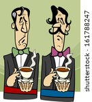 Cartoon Vector Illustration of Two Dignified Gentlemen with Cup of Tea