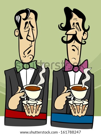 Cartoon Vector Illustration of Two Dignified Gentlemen with Cup of Tea