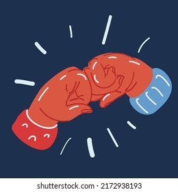 Cartoon Vector Illustration Of Two Fists Punching Over Dark Backround