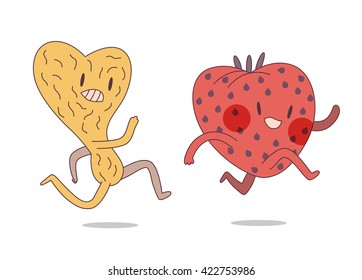 Cartoon vector illustration of two flat running characters