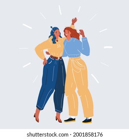 Cartoon vector illustration of Two friends. Woman teamwork concept symbol on white backround.