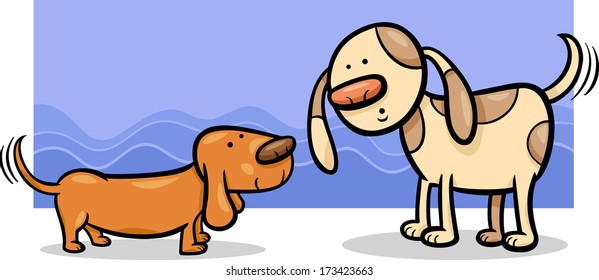 Cartoon Vector Illustration of Two Funny Dogs Wagging their Tails