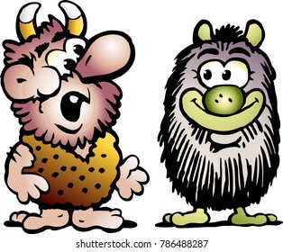 Cartoon Vector illustration of two funny goblins or troll monsters