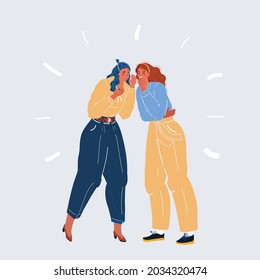 Ilustración vectorial de dibujos animados de dos mujeres chismes hablan la noticia entre ellas sobre el fondo blanco.