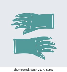 Ilustración vectorial de dibujos animados de dos guantes de goma verdes aislados en fondo blanco