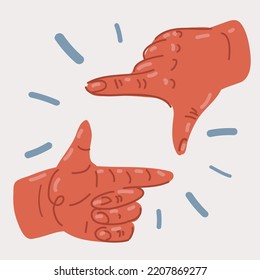 Cartoon vector illustration of two hand to make a shape of camera frame. Concept of make a focus or have an aim.