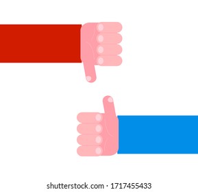 Cartoon vector illustration with two hands showing likes and dislikes