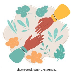 Cartoon vector illustration of Two hands helping hand to a friend