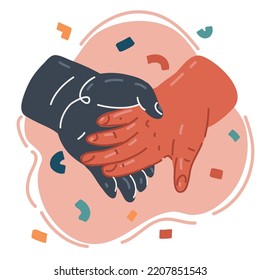 Cartoon vector illustration of two hands holding each other