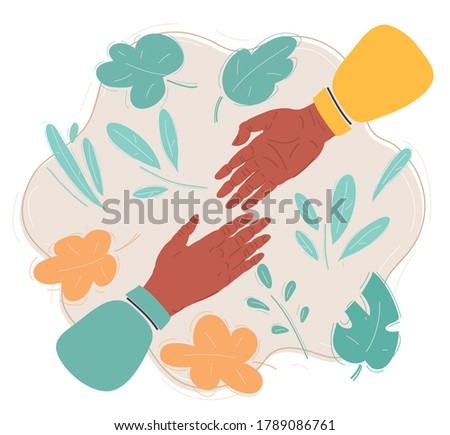 Cartoon vector illustration of Two hands helping hand to a friend
