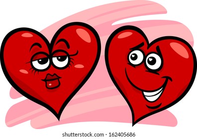 Cartoon Vector Illustration of Two Hearts in Love on Valentine Day