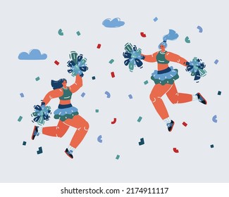 Cartoon vector illustration of two jump cheerleader.