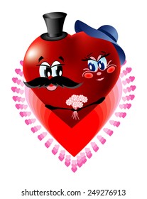 Cartoon vector illustration of two loving hearts in one on Valentines day