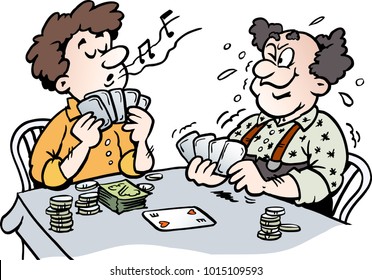 Cartoon Vector illustration of two Men playing Poker