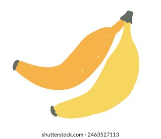 Cartoon vector illustration of two ripe yellow bananas isolated on white background, simple and vibrant.