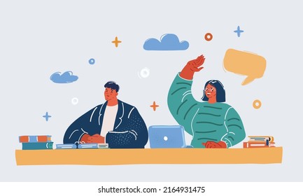 Cartoon vector illustration of Two student take part in the seminar