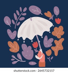 Ilustração vetorial de desenho animado de guarda-chuva na mão sobre fundo escuro