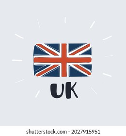 Cartoon vector illustration of United Kingdom Flag on white backround.