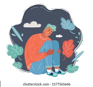 Cartoon vector illustration of upset man crying. Bulling depression and sadness concept.