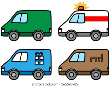 Cartoon vector illustration of vans, ambulance, transport