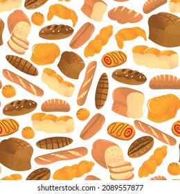 Una ilustración vectorial de dibujos animados de varios antecedentes de patrón sin costura de panadería.