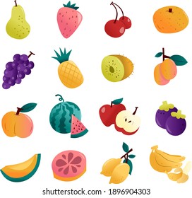 A cartoon vector illustration of various fun summer fruits set.