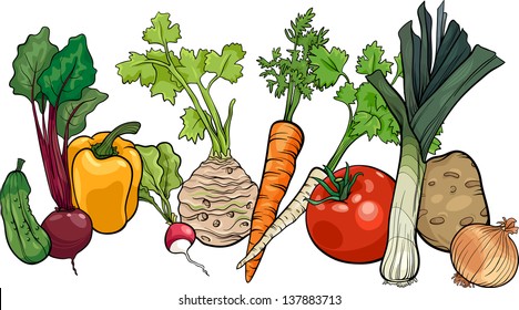 Cartoon Vector Illustration of Vegetables Food Object Big Group