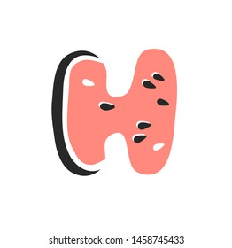 Cartoon vector illustration vegetables and fruits ABC. Hand drawn font with vegan food. Actual Creative art vegetarian alphabet. Letter H